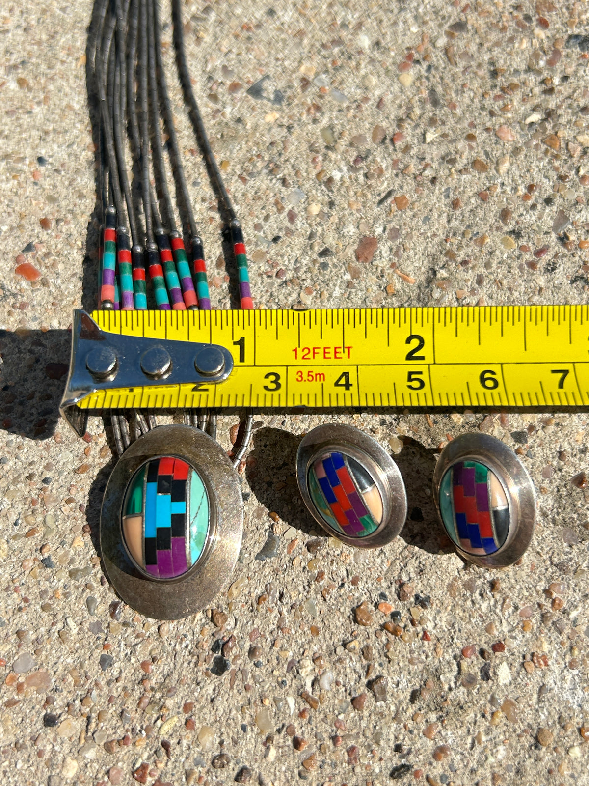 Native American Sterling Silver Liquid Multi- Color Necklace Set 20”