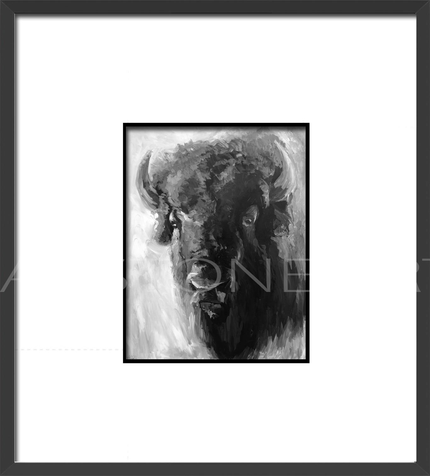 Black and White Bisonte Grande- Black Frames Fine Art Giclee-Veranda