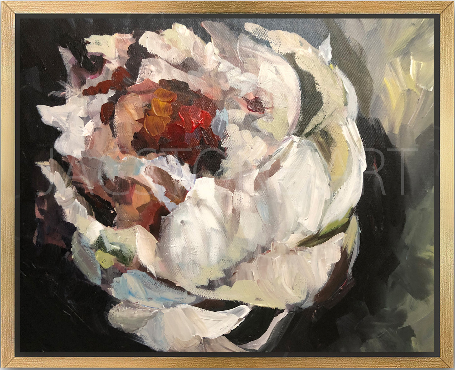 Baroque Peony- Giclee Gallery Wrapped Canvas on Gold Floater Frame