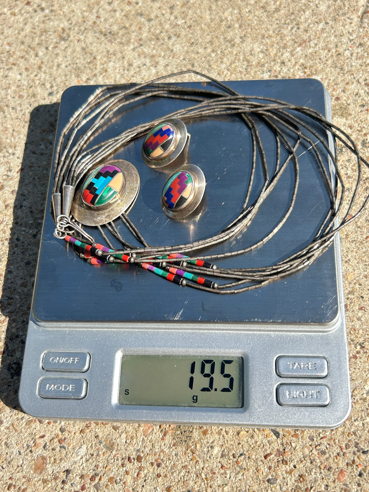 Native American Sterling Silver Liquid Multi- Color Necklace Set 20”