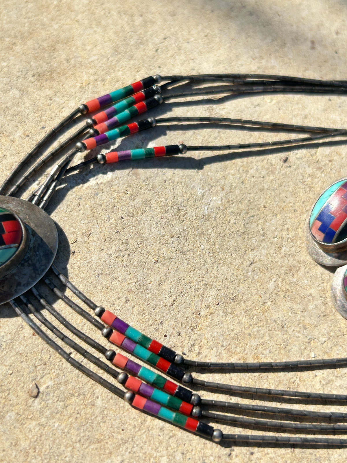 Native American Sterling Silver Liquid Multi- Color Necklace Set 20”