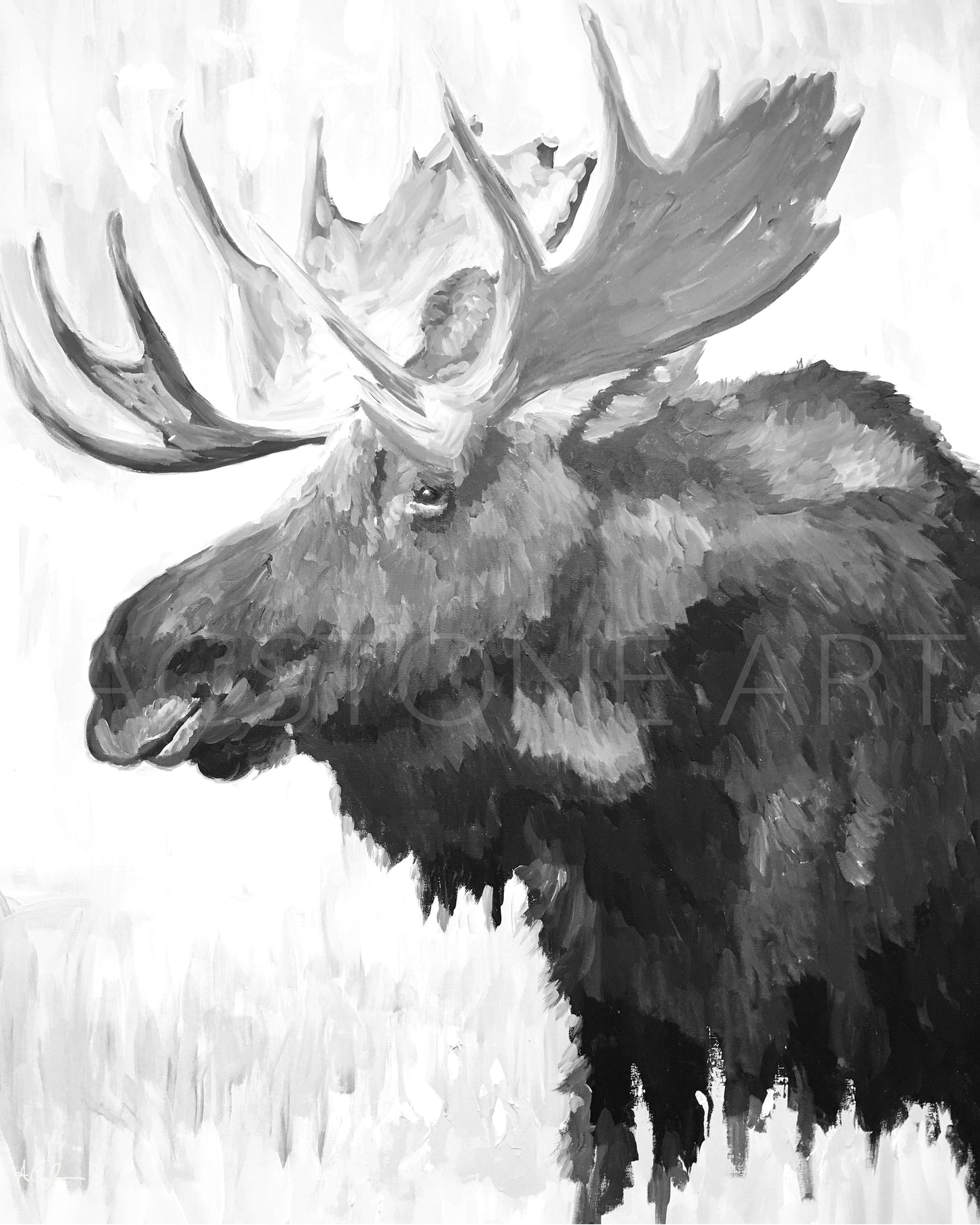 Black and White Blue Moose- Art Print