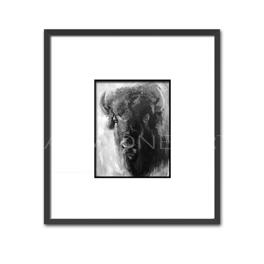 Black and White Bisonte Grande- Black Frames Fine Art Giclee-Veranda