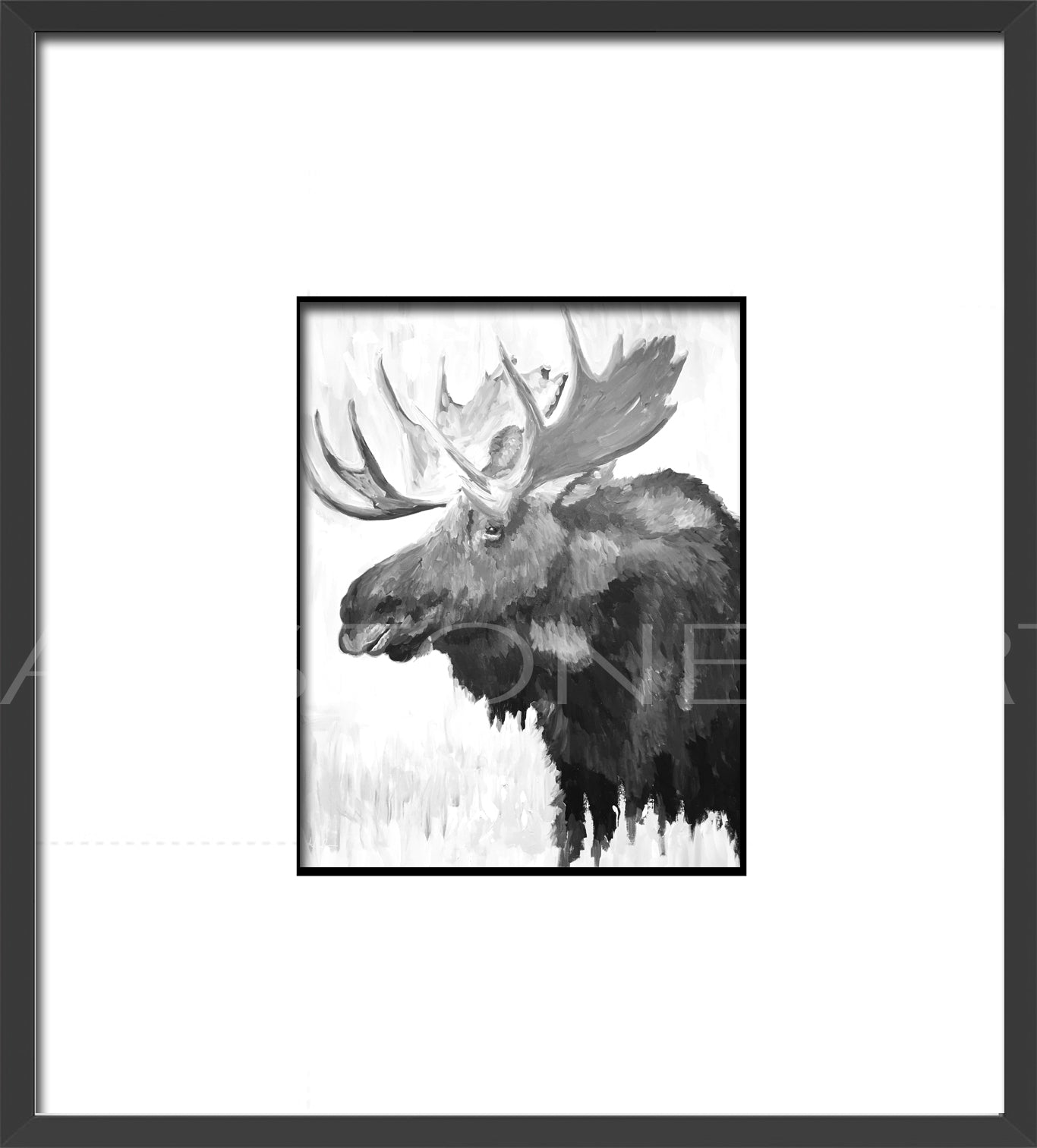 Black and White Blue Moose- Black Frames Fine Art Giclee-Veranda