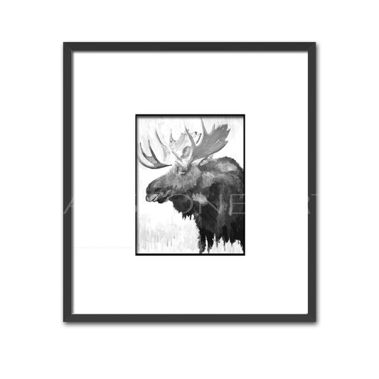 Black and White Blue Moose- Black Frames Fine Art Giclee-Veranda