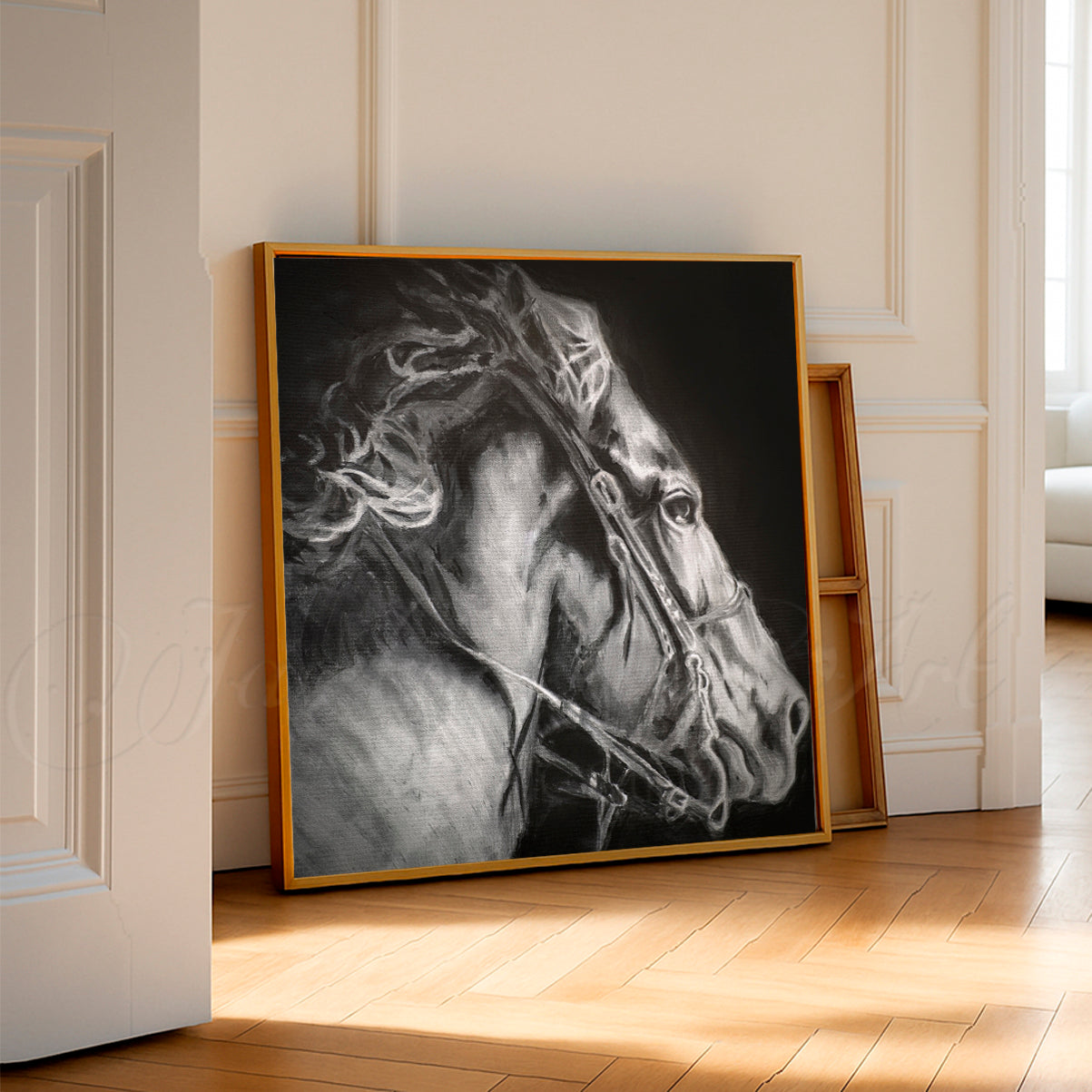 Into The Night-Black and White Charcoal Sketch- Horse Art Print