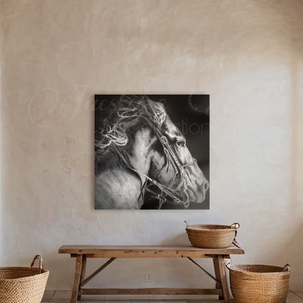 Into The Night-Black and White Charcoal Sketch- Horse Art Print