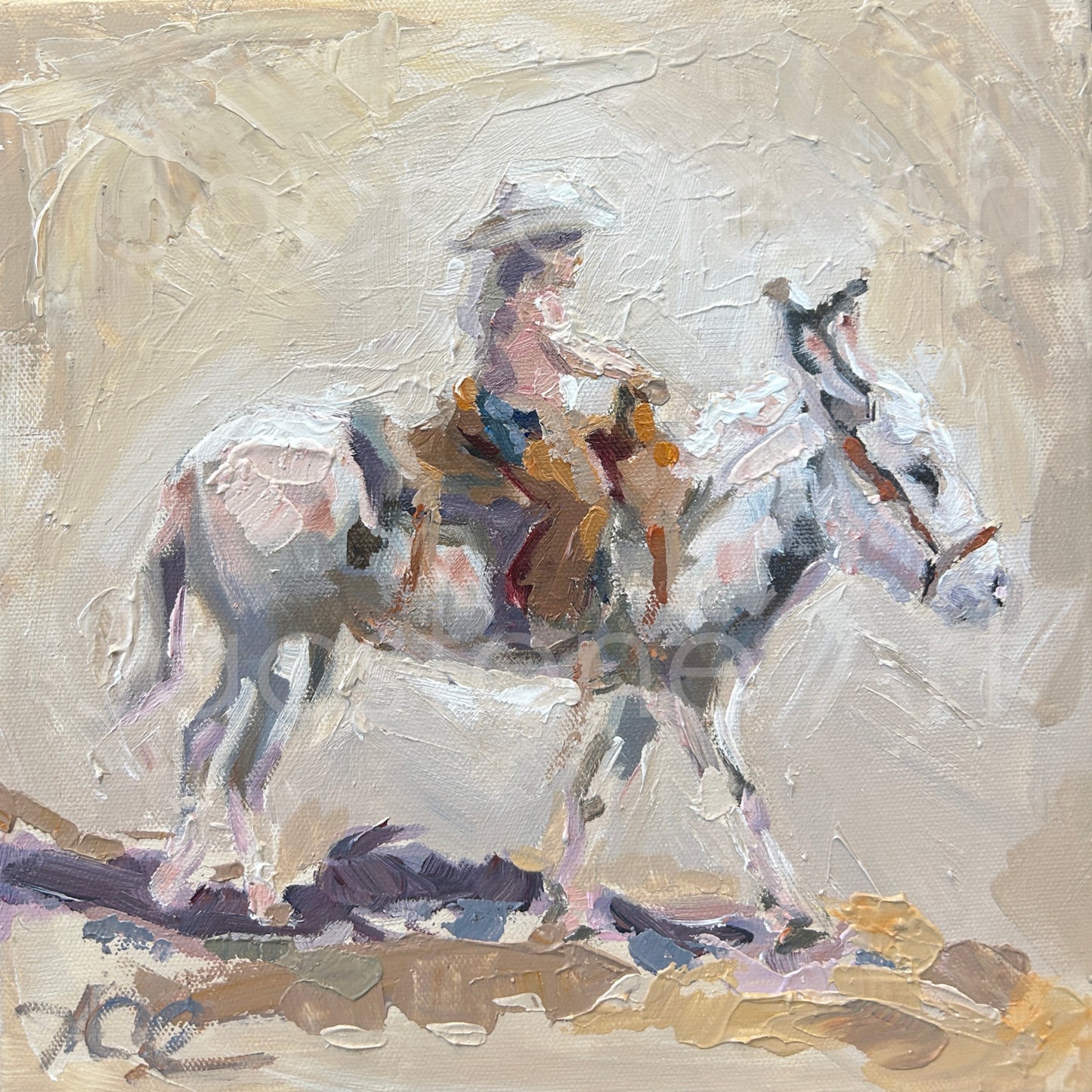 "Lil Bits" Cowgirl Riding a Donkey Art Print
