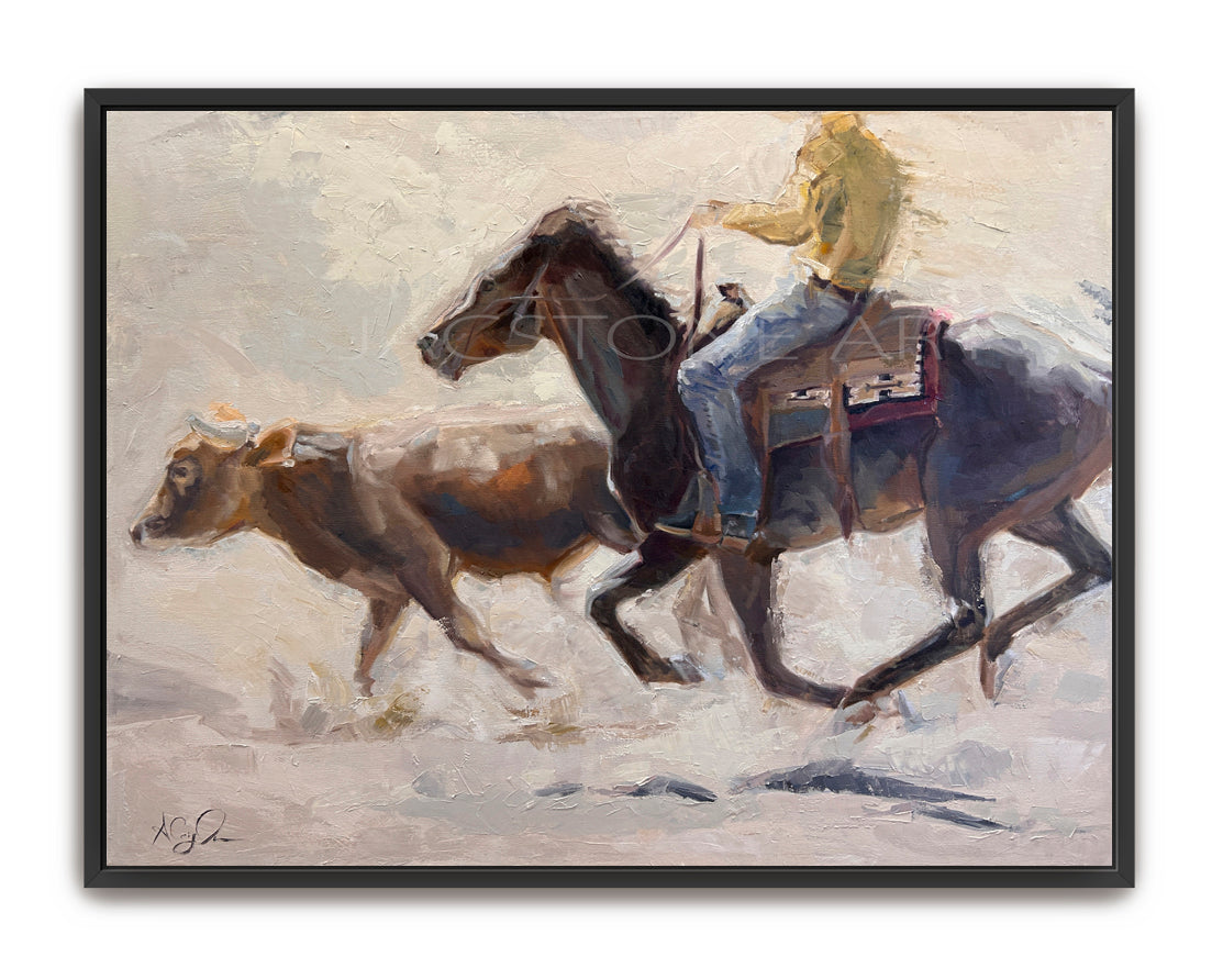 High Noon Round Up- Black Floating Framed Canvas